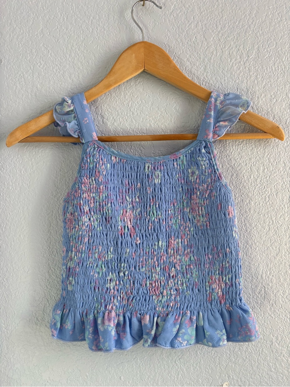 Zunie Light Blue Floral Smocked Top with Ruffle Hem Skirt 2 Piece Set - Size 10